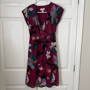 LOFT Burgundy Floral Midi Dress
